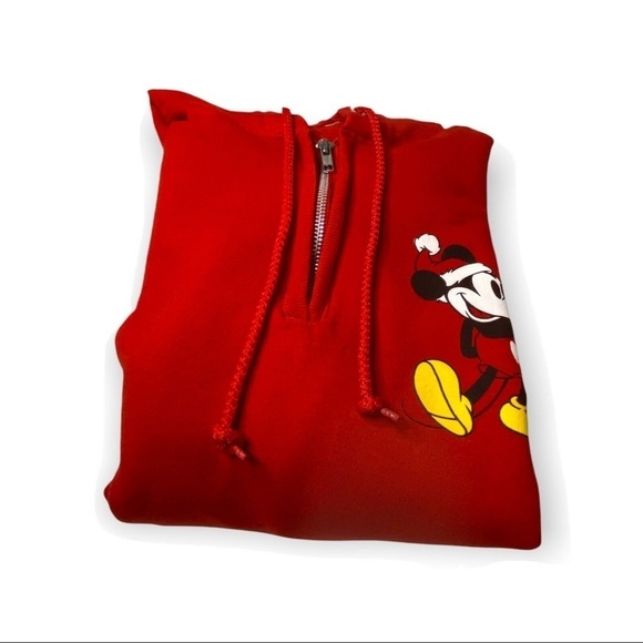 Disney Jackets & Blazers - Disney Red Christmas Hoodie Mickey Mouse Santa Hat 1/4 Zip Womens Sz M. …